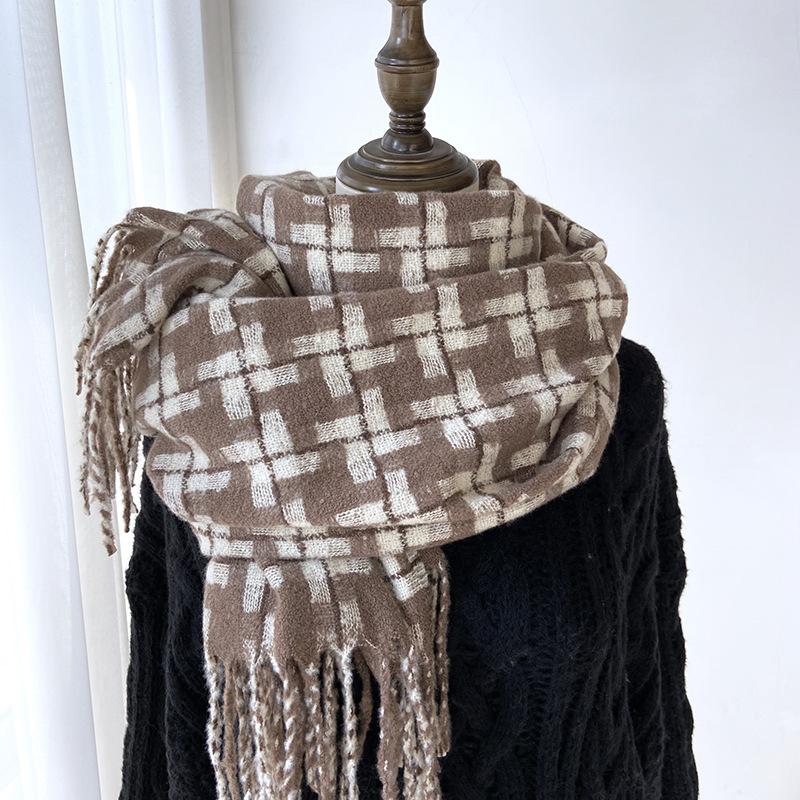 Клетчатый шарф женский осенне-зимний новый высококачественный длинный стиль студенческая парная шаль теплый и толстый шарф с кисточками