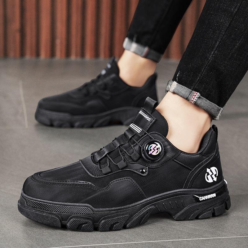 Rotating Button Leather Martin Shoes Men's Tooling Trendy Shoes Men's Autumn New Outdoor Low-top Men's Shoes