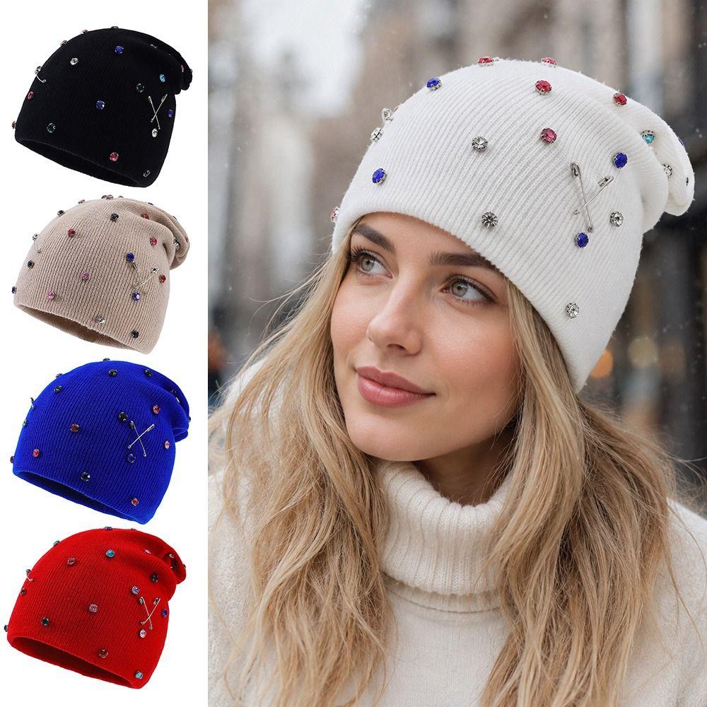 Windproof Beanie Hat Warm Skullies Hat Casual Knitted Pullover Cap for Women