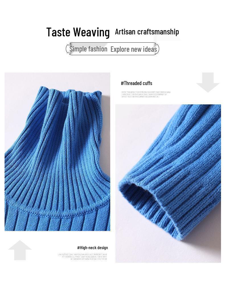 Мужской облегающий вязаный флисовый свитер с длинным отложным воротником