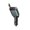 Автомобильное зарядное устройство 3-в-1 со спиральным кабелем USB-A USB-C - темно-серое