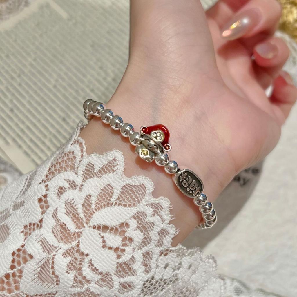 Little God of Wealth New Chinese Style Ancient Red Agate Stone Fortune-Bringing and Blessing National Style Beaded Bracelet for Women