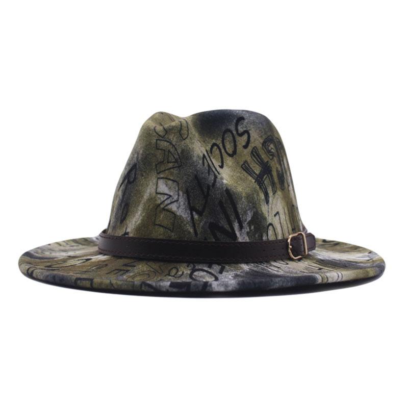European and American new double-sided tie-dyed woolen hat top hat big edge jazz felt hat sun hat brown belt jazz hat