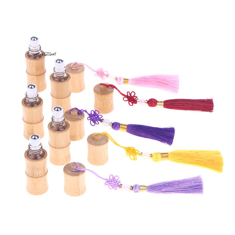 5ml Eco-Friendly Bamboo Roll-on Bottle with Tassels Steel Roller Ball Refillable Container for DIY Perfume Lipgloss