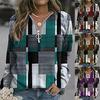 Женские топы с v-образным вырезом и длинным рукавом в клетку на молнии, пуловер, свитер, пальто