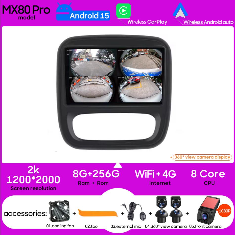 Autoradio multimédia Android 15 Carplay avec navigation pour Renault Trafic 3 2014 - 2021 pour Opel Vivaro B 2014 - 2018