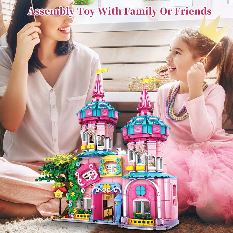 Woma Toys C0233 Plastic ABS Building Block Brick Set Pink Princess Castle Toy for Girl