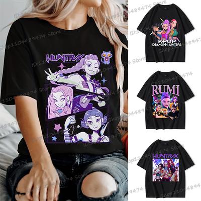 Футболка K-Pop Demon Hunters для женщин и мужчин, модные аниме-футболки, милая футболка с коротким рукавом, подарки