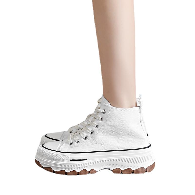 Высокие парусиновые туфли для женщин, кроссовки, весенняя женская обувь на платформе, хит продаж, нескользящая дышащая женская обувь из вулканизированной ткани
