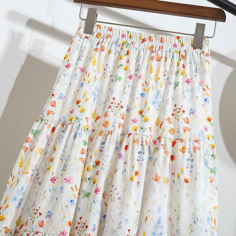 DIMANAF 2025 Новые Летние Весенние Женские Новые Юбки Цветочные Свободные Эластичные Плиссированные Элегантные Длинные Юбки
