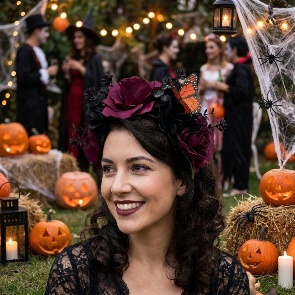 Gothic Artificial Flower Headband Realistic Costume Floral Head Wear Halloween Party