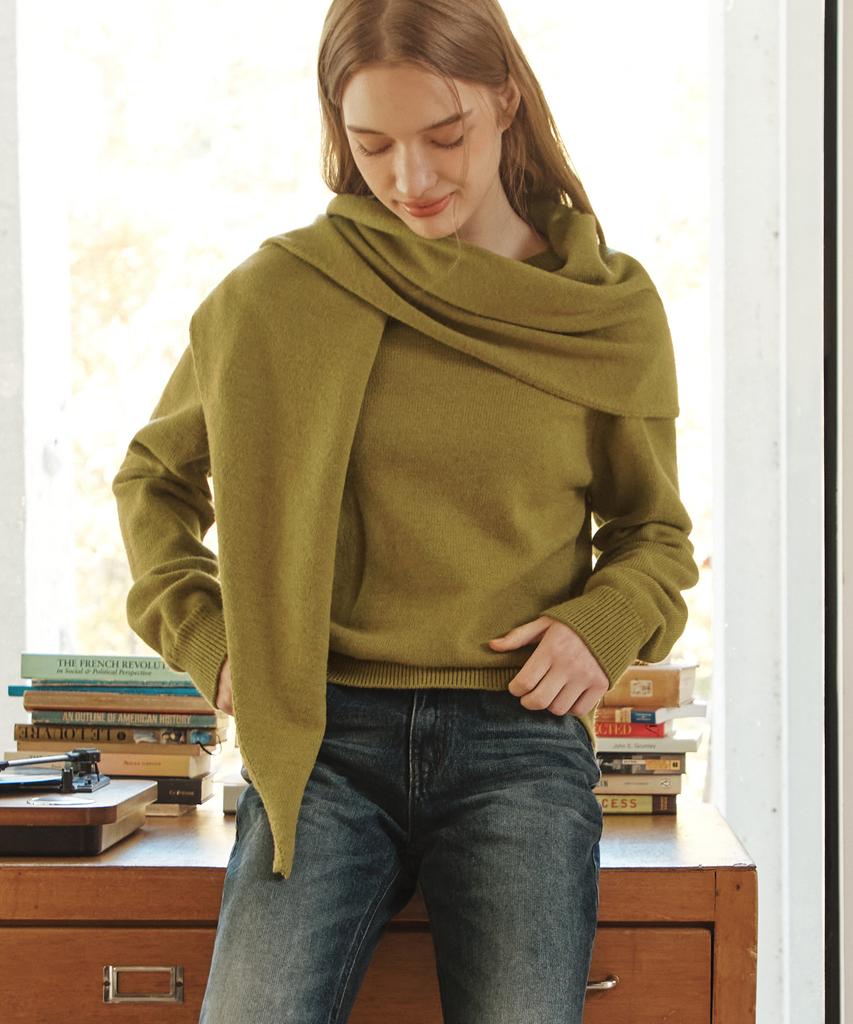 ZEROSTREET [5 Colors] Cashmere Wool Sweater & Shawl Set