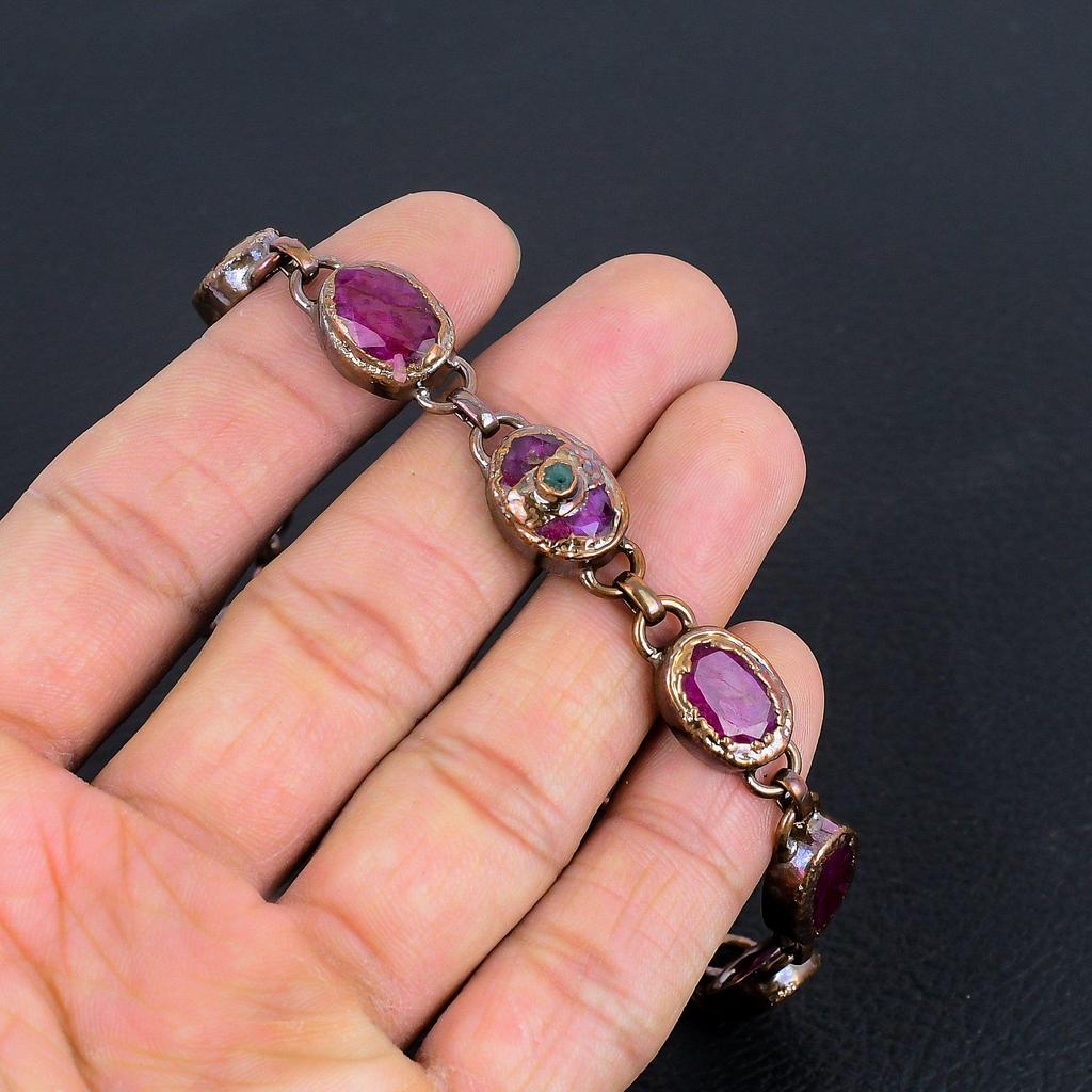 Ruby Handmade Gemstone Bracelet, Copper Electroformed Bracelet Antique Jewelry, For Engagement Gift