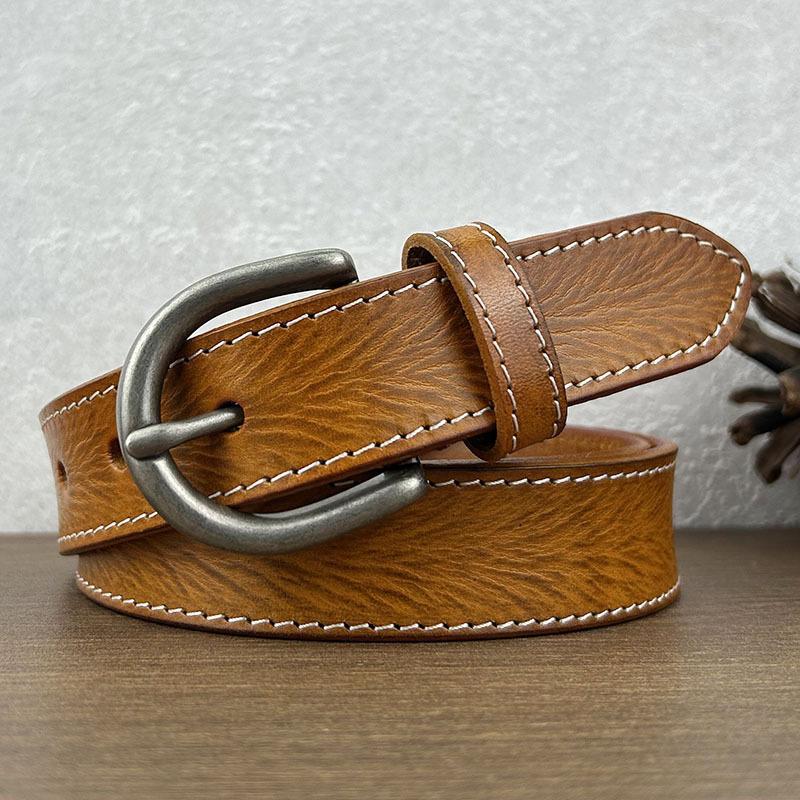 Ремень в стиле ретро для женщин, кожаный, повседневный, с пряжкой, для джинсов, первый слой, простой ремень из воловьей кожи, модный