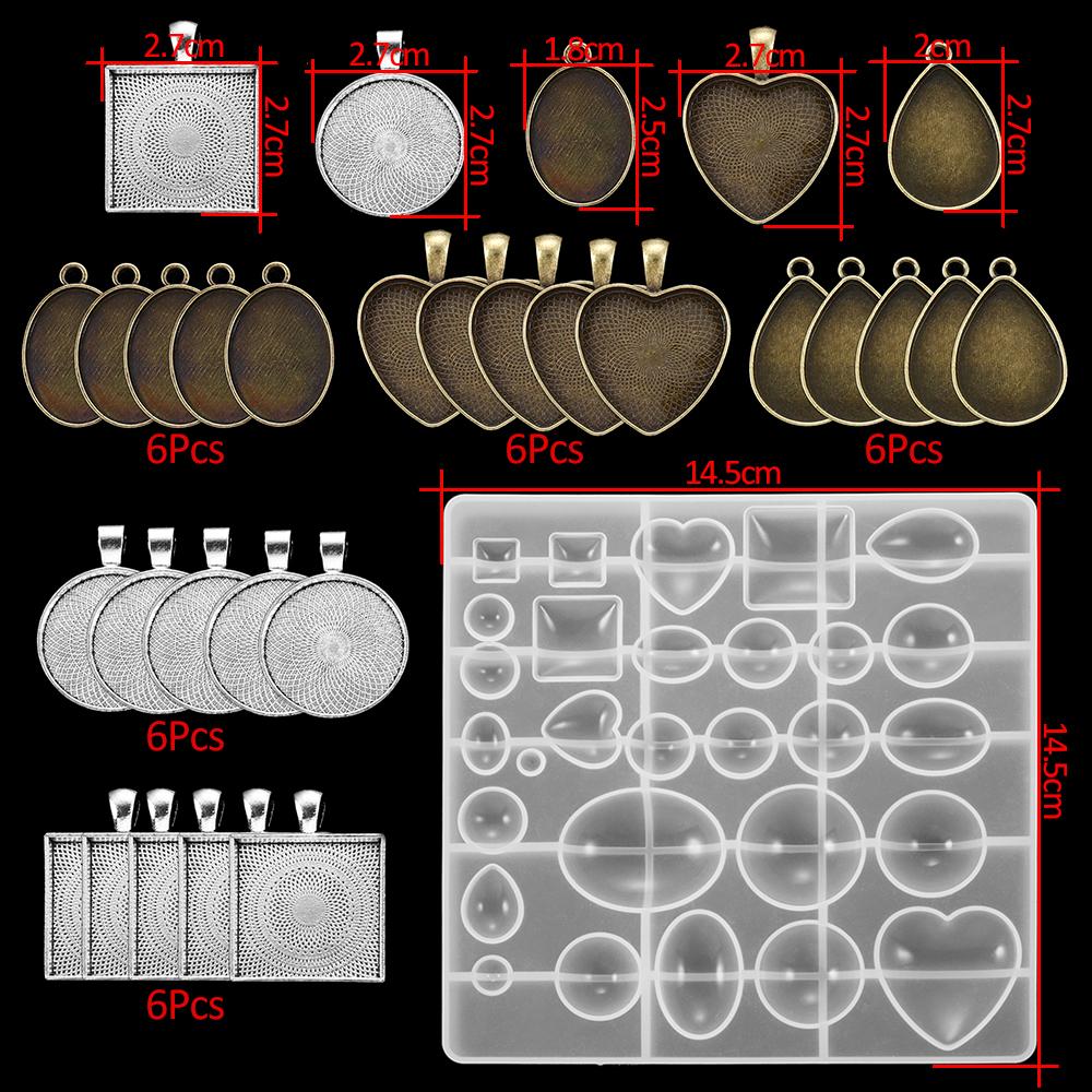 Resin Molds Silicone Kits with Epoxy Resin Supplies Dried Flowers Sparkling Powder DIY Necklace Earrings Pendant Jewelry Making