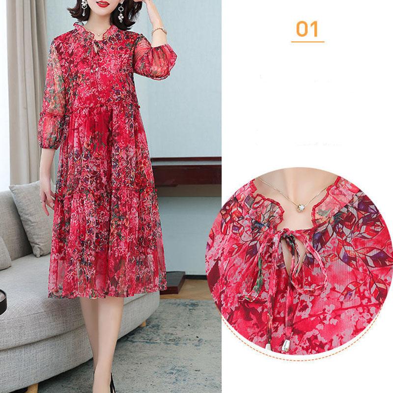 Женское летнее шифоновое платье больших размеров с принтом, свободное сетчатое платье трапециевидной формы