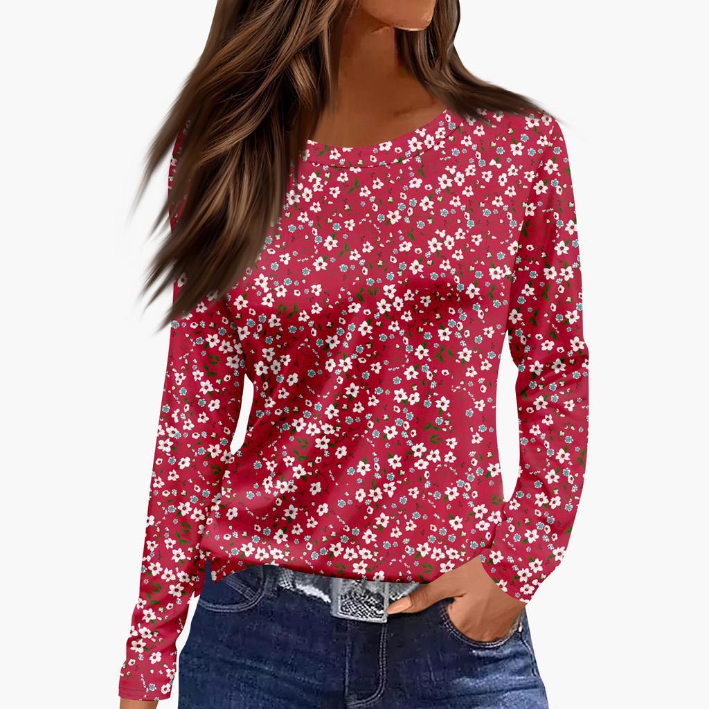 Ladies' Fashionable Casual Long Sleeved Popular Retro Floral Print Pullover Top
