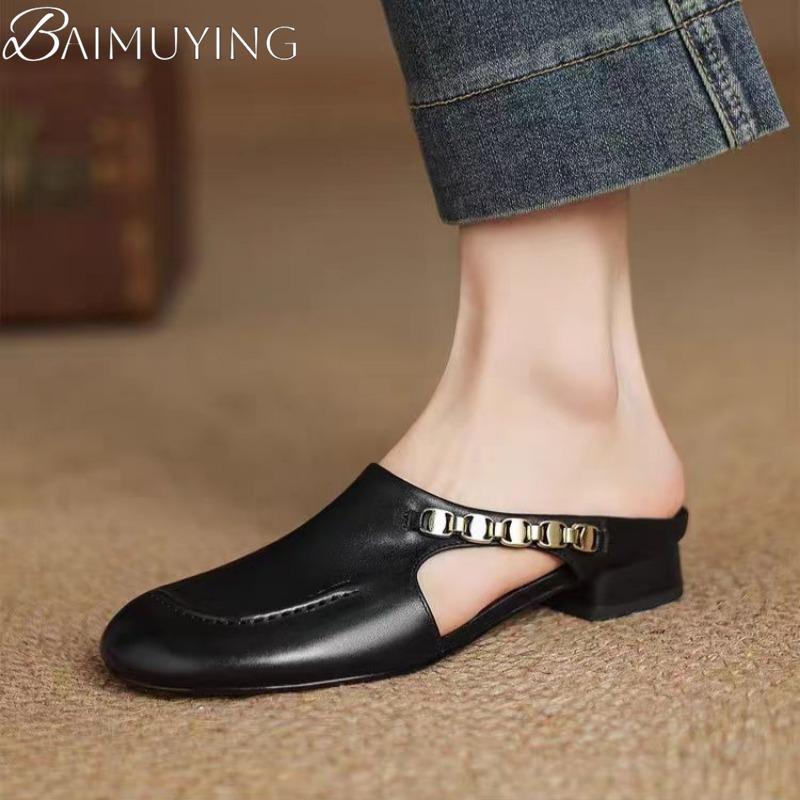 Модные женские тапочки, босоножки на каблуке, удобные мюли, женские лоферы 2025, брендовая повседневная обувь, летние сандалии из мягкой кожи с неглубоким вырезом