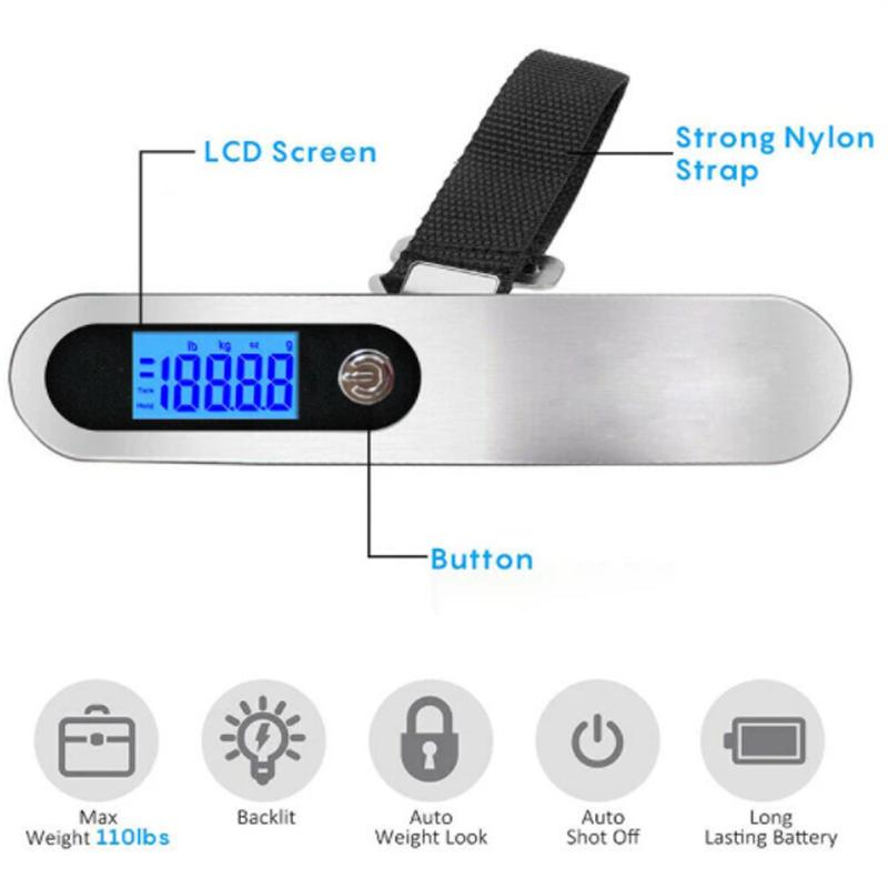 Портативные 50 кг 10 г цифровые весы электронные весы для чемодана весы дорожные ручные подвесные весы безмен с ремнем