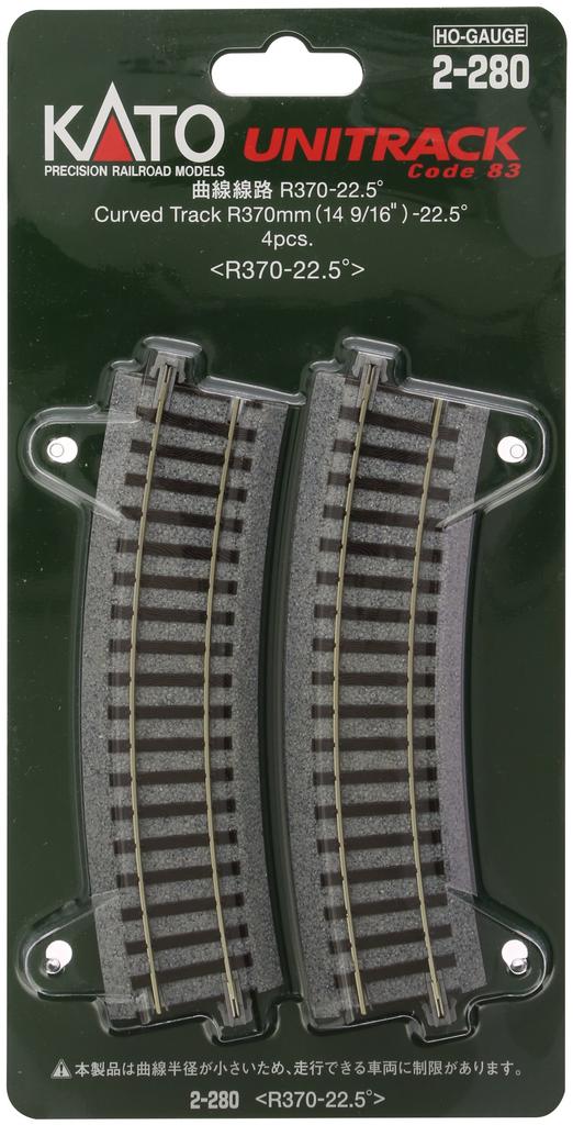 KATO HO Gauge Curved Track 4 Pieces Railroad Model Supplies R370-22.5° 2-280