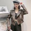 Short Black Motorcycle Leather Jacket for Women's Spring and Autumn New Korean Version Loose Fitting High-end Cool Jacket Trend