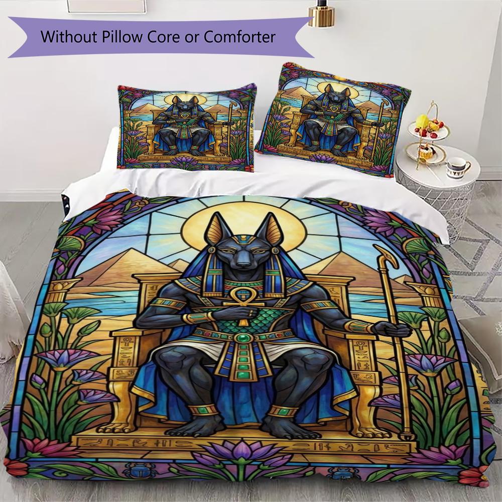 Anubis Pattern Bedding uilt Set uilt Cover Pillowcase Home Decoration Birthday Gift (1 * duvet cover + 2 * pillowcase without core)87