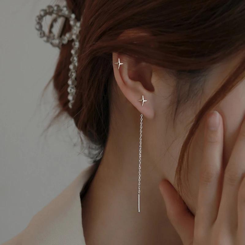 Трендовые длинные серьги-кисточки из ниток, цепочки, серьги-каффы, серьги-подвески с бусинами в виде звезд и сердец, женские прямые висячие серьги, ювелирные украшения ARI