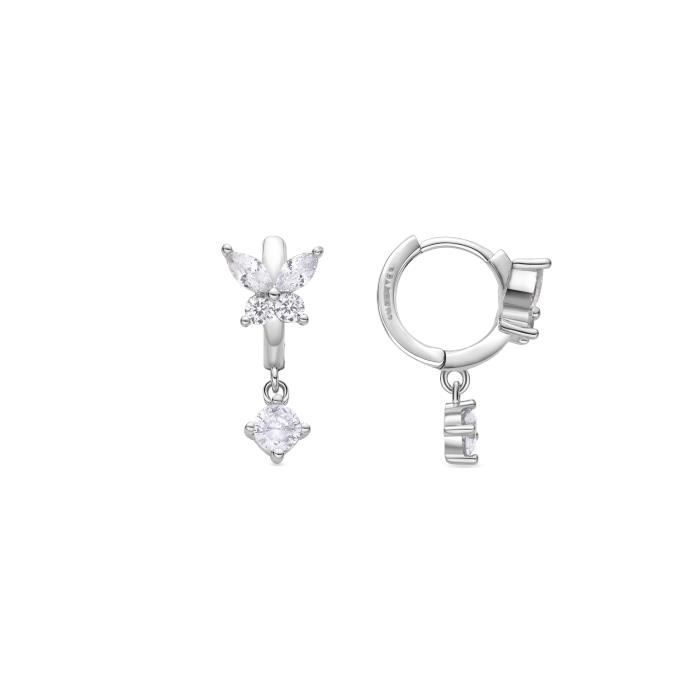 Boucles d'oreilles Luxenter Rakga, en zircone brillant, finition rhodiée