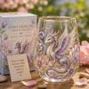Vintage Painted Animal & Floral Gold Rim Glass Tumbler, Egg-shaped Lead-Free Glass Cup, Creative Gift Cup for Whiskey, Juice and Water