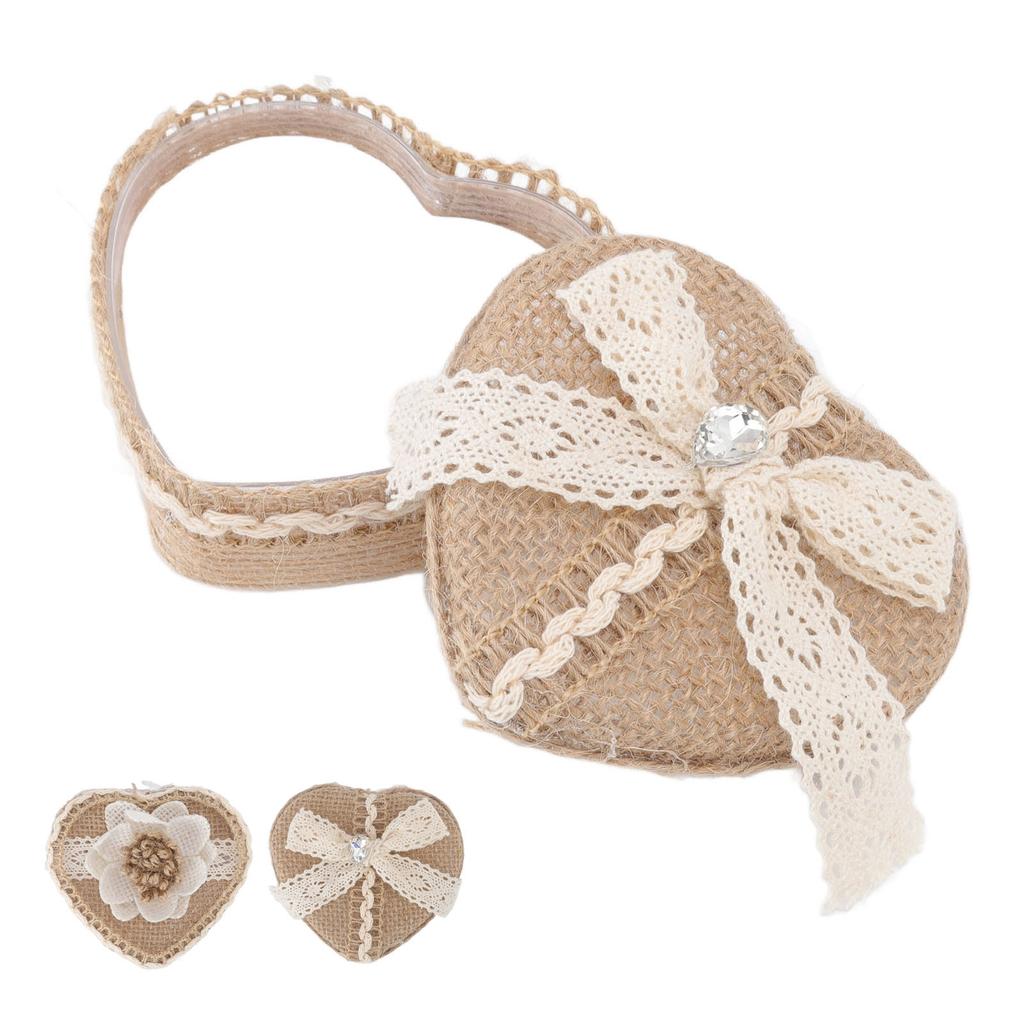 Кольцо в форме сердца Подарочная коробка Льняная отделка Вязаное милое украшение для ювелирных изделий Брошь Серьги