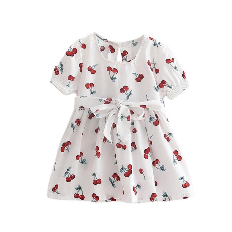 Платье с короткими рукавами и принтом вишни для девочек 2–9 лет, летний сарафан