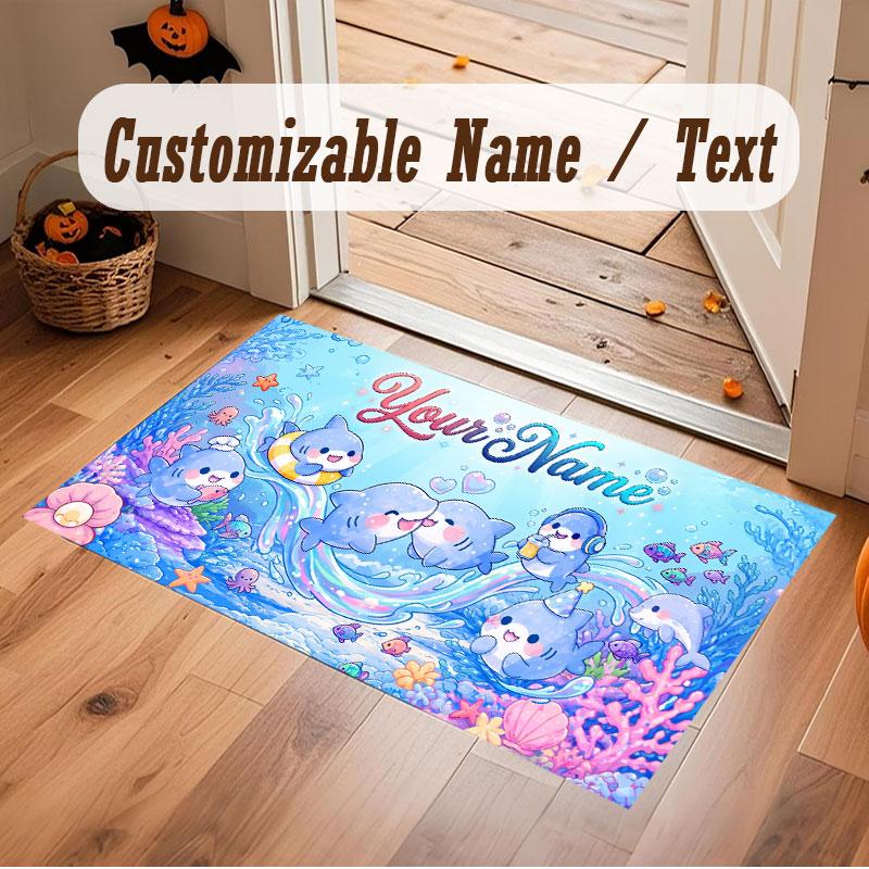 Octopus Sea Life Theme Crystal Velvet Floor Rug Personalized Custom Name Text Warm Carpet Home Decoration