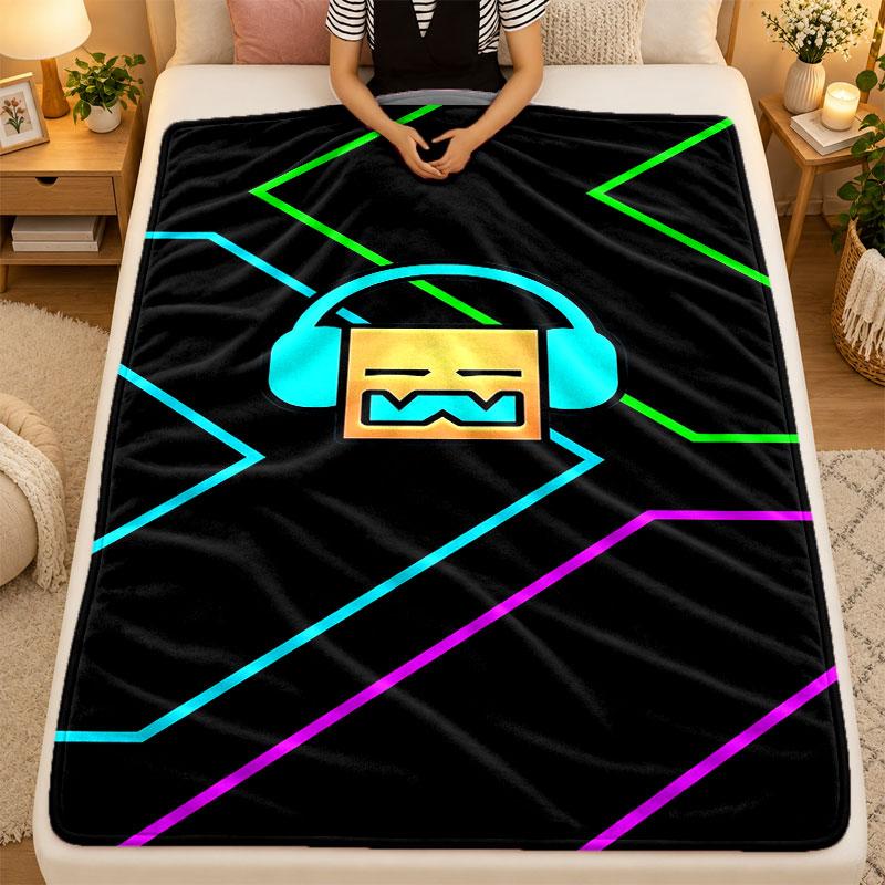 Flannel BlanketGeometry Dash Warm Soft Throw Blanket for Indoor Sofa Bed Living Room Use