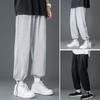 Мужские брюки весна-осень с завязками на талии и эластичным поясом, прямые, широкие, прямые, больших размеров, однотонные, свободные, уличные, спортивные брюки