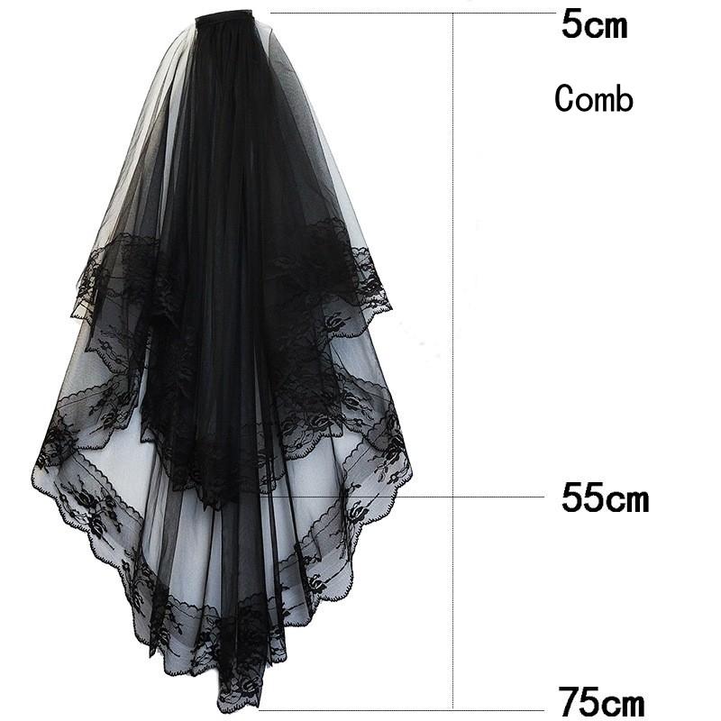 Two Layers Lace Bridal Veil Black White Wedding Veils with Comb Short Bridal Veils Cosplay Costume Hair Accessories