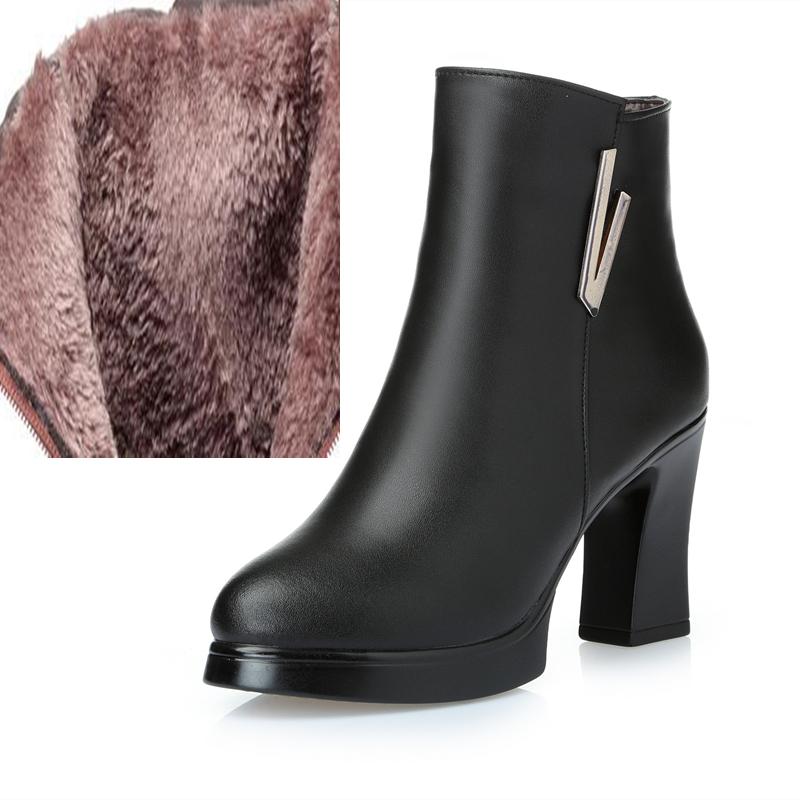 Женские зимние сапоги из натуральной кожи на высоком каблуке,AIYUQI
