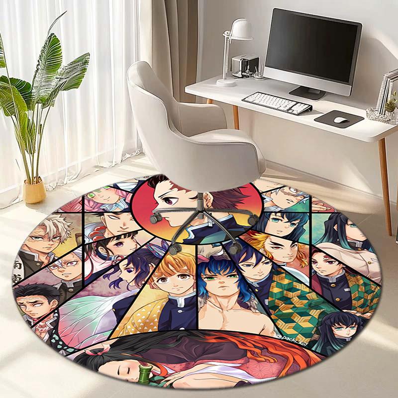 Classic Japanese-style cartoon Demon Slayer round rug, home soft decorative anti-slip yoga mat and chair mat, outdoor floor mat carpet K9