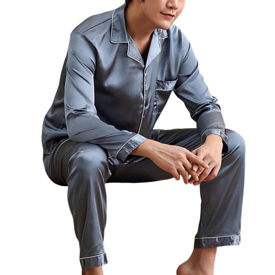 1 комплект, мужская одежда для сна, однотонная однобортная домашняя одежда с длинными рукавами, свободный пижамный комплект больших размеров из ледяного шелка для дома