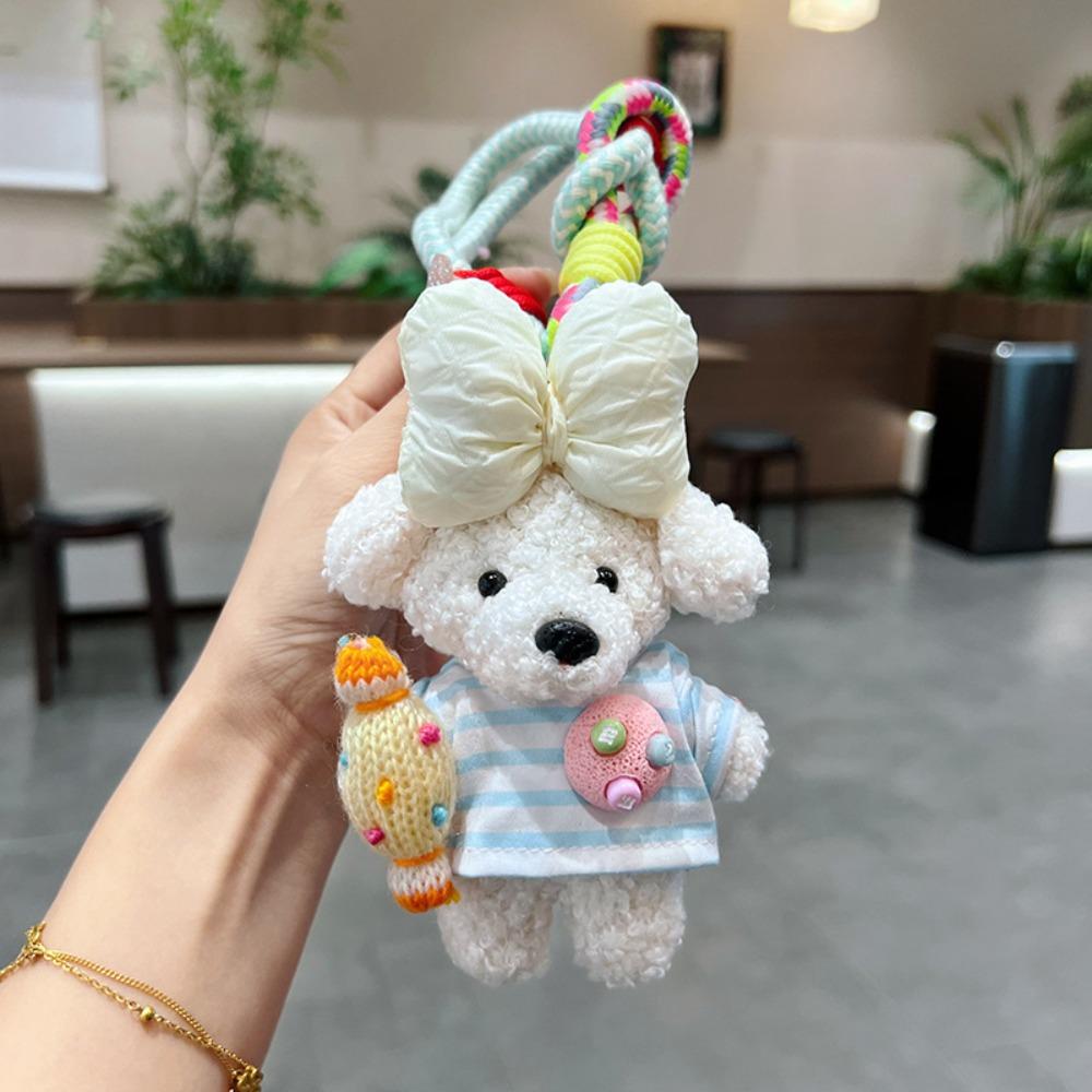 Cute Cartoon Cartoon Dopamine Dog Keychain Striped Top Car Key Ring New Bag Charm Small Gifts