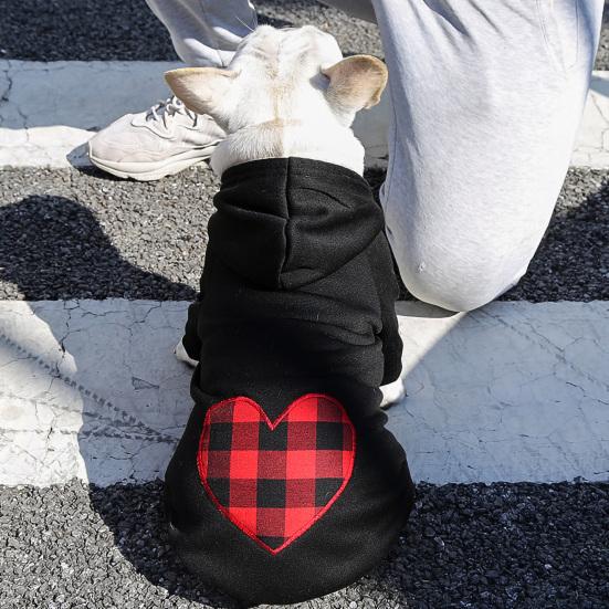 Dog Hoodies Plaid Love Heart Pattern Warm Fashion Pullover Pet Sweatshirt Winter Two-legged Clothes for Small Medium Large Dogs