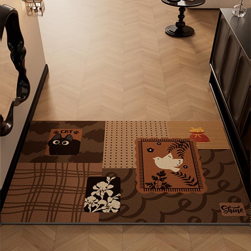 Мультяшный противоскользящий коврик для двери Mimi - Легко чистится, устойчив к грязи, обрезаемый коврик с шелковым петлевым ворсом для дома