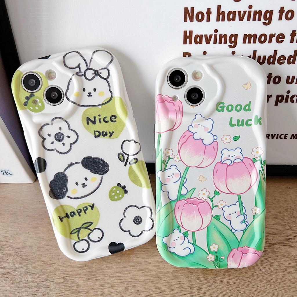 Cute Silicone Case for Tecno Spark 8C iPhone 15 14 Samsung A54 A34 Xiaomi Redmi Note 12 11 Pro Funda Cartoon Puppy Tulip Flower Cover Soft TPU Bumper