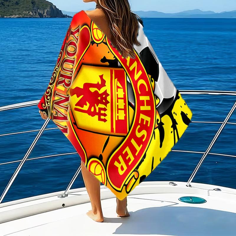 1pc M-Manchester Beach Towel with Custom Name, Beach and Seaside Swimming Pool Equipment, Fashion Pattern, Rectangular, Travel Essential