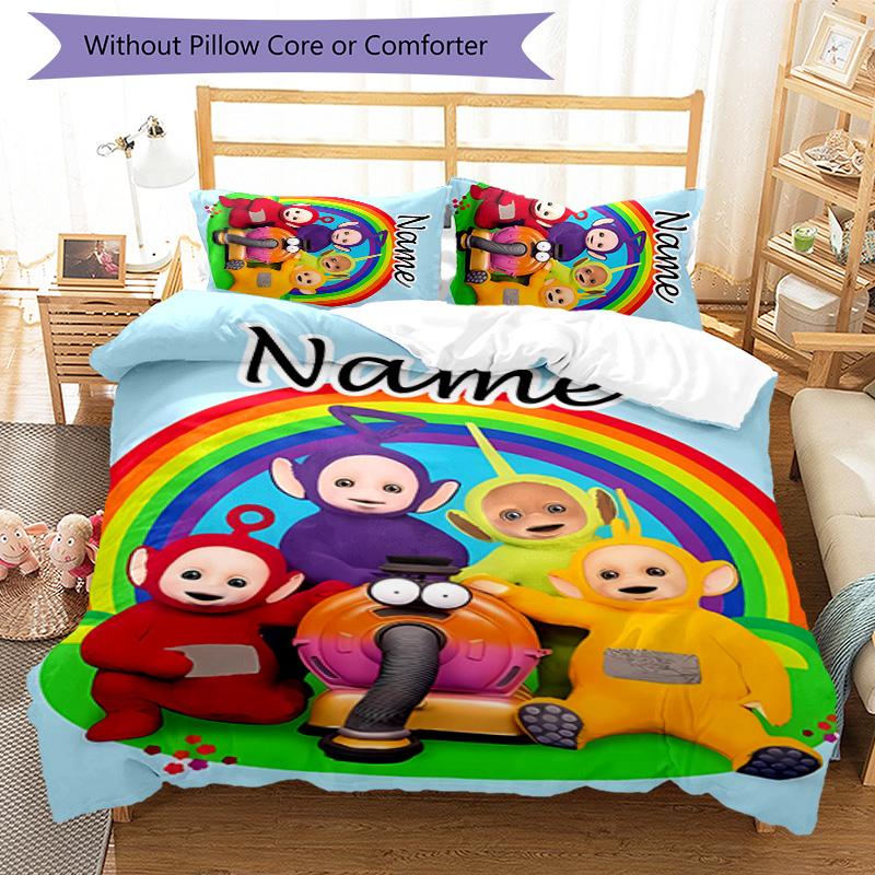 3pcs Teletubbies3 Cover Set - Personalized Name, HD Printed Bedding with 1 Cover and 2 Pillowcases - Perfect for Home Decor, Easy Care