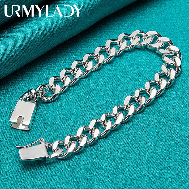 Браслет из стерлингового серебра 925 пробы 10 мм с боковой цепочкой и квадратной пряжкой для свадьбы, помолвки и вечеринки для мужчин и женщин, модные украшения