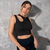 Women Summer Casual Solid Color Hollow Out Shoulder Bare Midriff Vest Crop Top