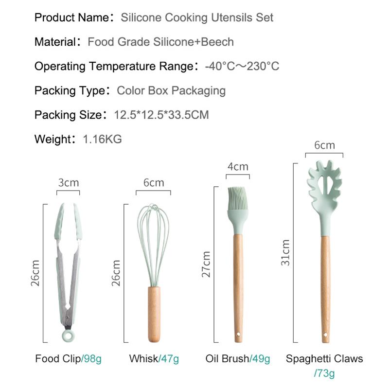 11 Pcs Silicone Kitchenware Cooking Utensils Set Non-stick Spatula Spoon Whisk