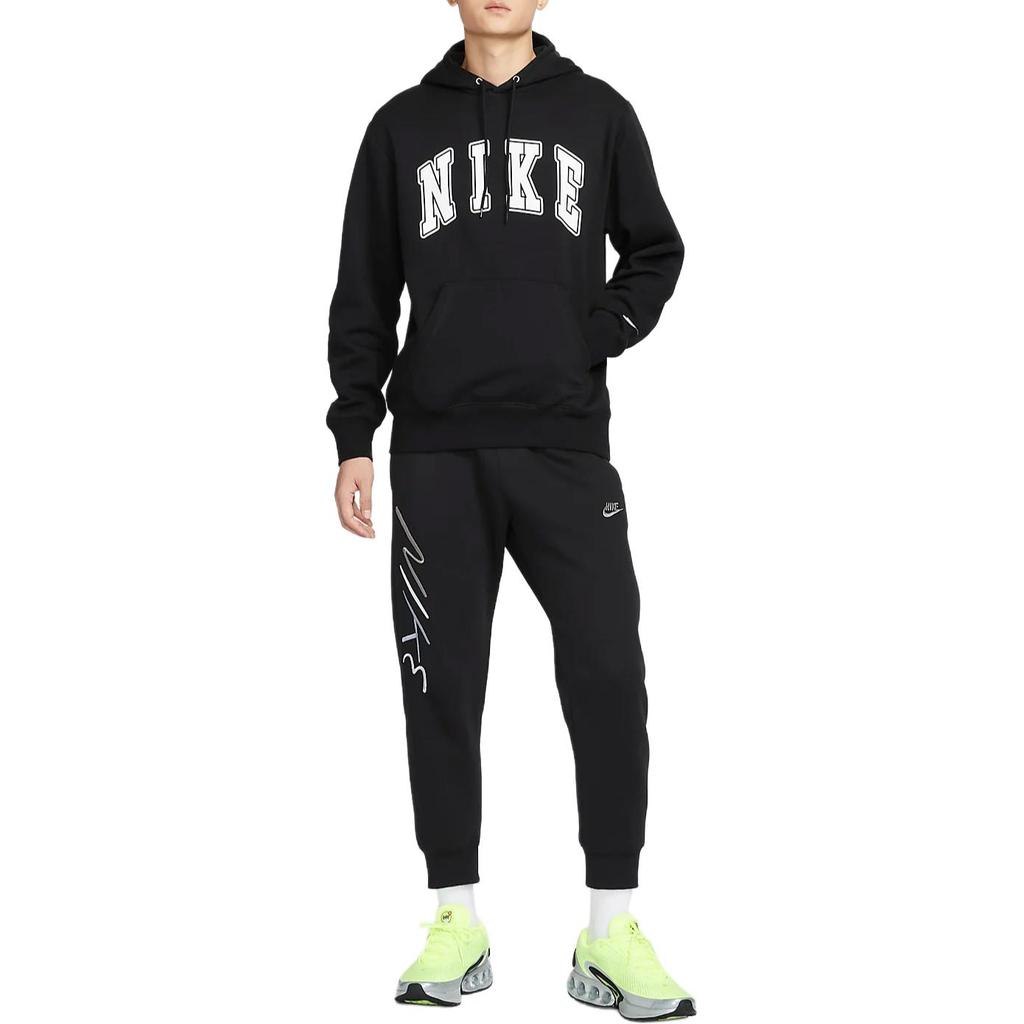 Nike Клубная мода Универсальная Повседневная Толстовка с капюшоном из флиса Мужские Худи Черный Белый FZ0872-010