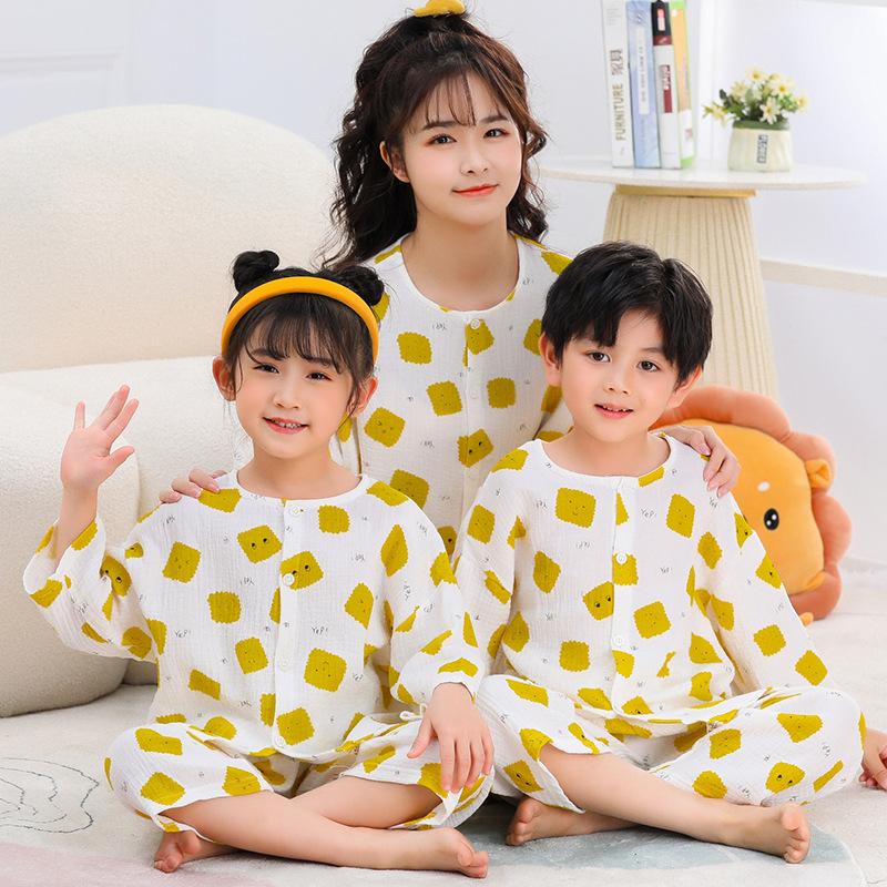 Family Home Wear Pure Cotton Summer Children's Pajamas Set Short Sleeve Set for Boys and Girls