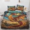 Flame Dragon Duvet Cover Set, Kids Boys Games Flame Wild Animal Comforter Cover and Pillow Cases for Adults Kids Bedroom Decor